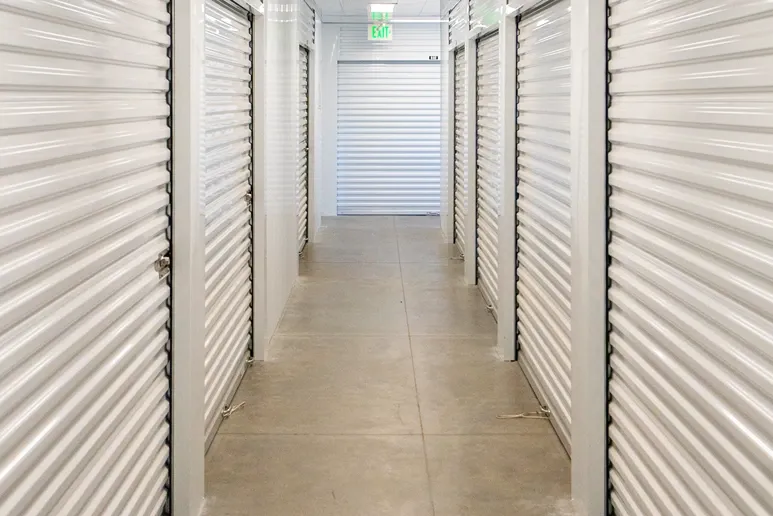 Interior hallway of climate controlled storage units with clean and secure access